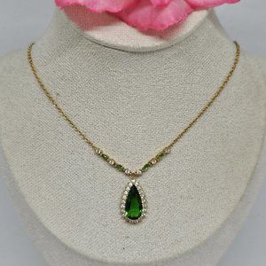 Stauer Sterling Silver Gold Overlay Vermeil Green Teardrop Necklace Choker